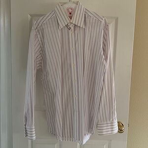 Versace men’s cotton long sleeves shirt with purple monogram details strips.